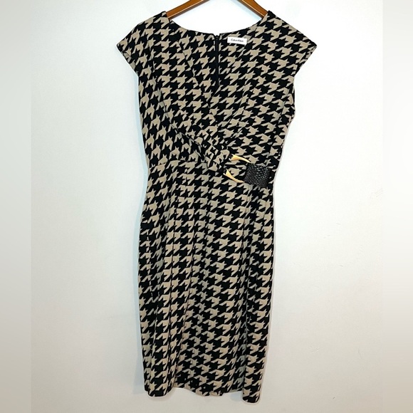Calvin Klein Dresses & Skirts - Calvin Klein Houndstooth Surplice Neck Belted Dress Sz 6